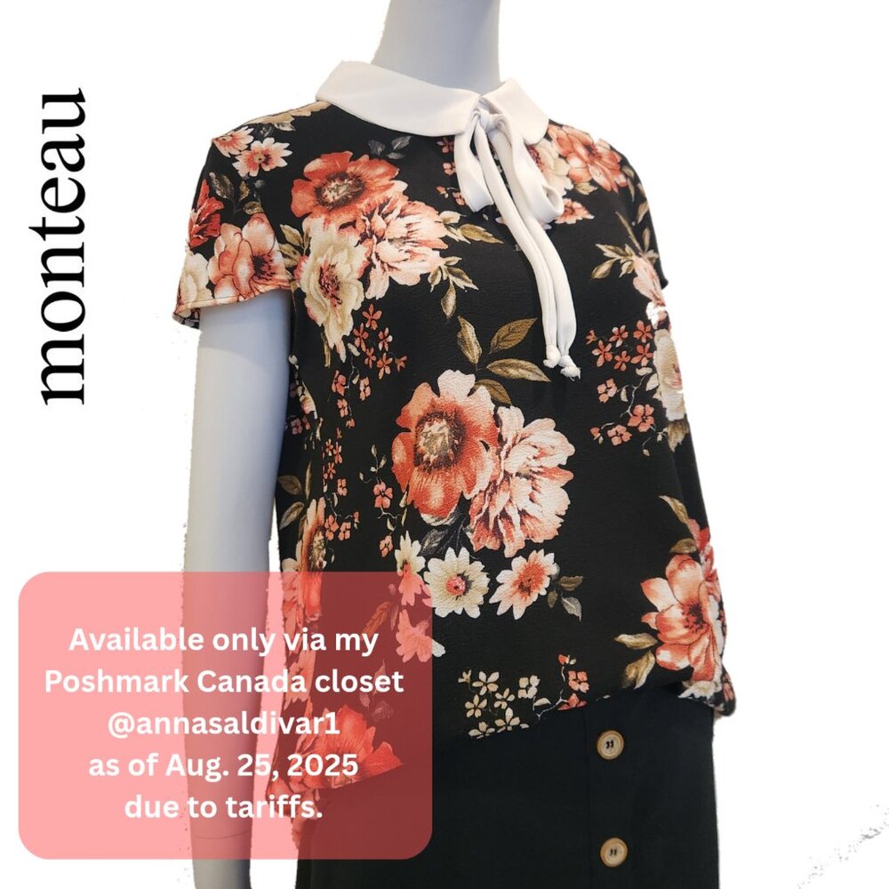 ❌SOLD Sz S Faith and Joy by Monteau Black and Pink Floral Blouse